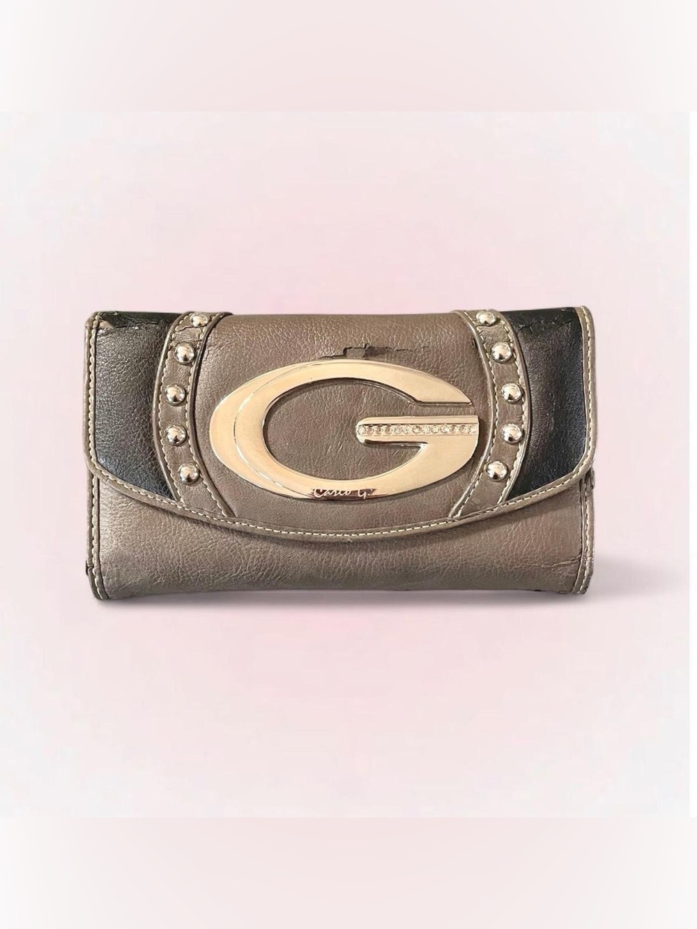 Y2K Guess Brown PU Leather Rhinestone Wallet